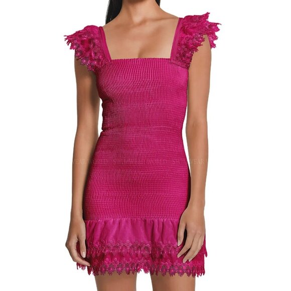 NWT Peixoto Belle Pink Smocked Lace Mini Dress Anthropologie - Picture 1 of 5